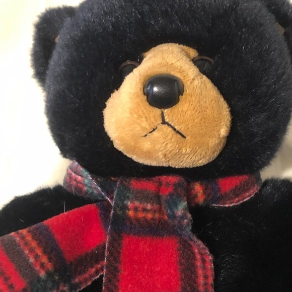 Ty Classic Plush Collection "Woodside" Black Bear Plaid Scarf 9.5"  2007 RETIRED - Picture 2 of 11